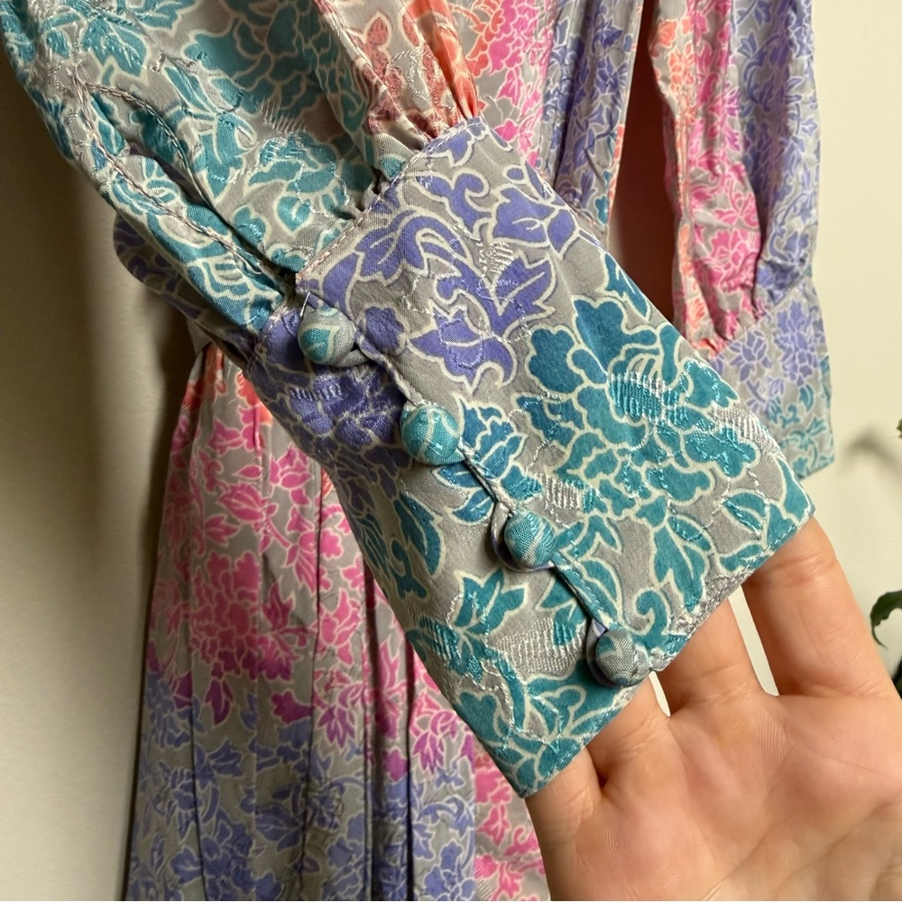Vintage Anne Crimmins 100% Silk Jacquard Floral Midi Dress 6 | Umi Collections - Picture 6 of 10